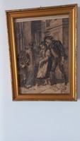 Etching from 1902, signed portrait, in original frame, damage/missing in the upper part of the picture, 28.5 x 19.5 cm