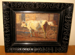 JUSZKÓ BÉLA / 1877-1969 / : TEHÉN AZ ISTÁLLÓNÁL