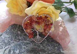 Large tree of life pendant term. Real orange agate chips from grains, rhodium