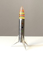 Spaceship metal rocket with colorful plastic decoration 22 cm