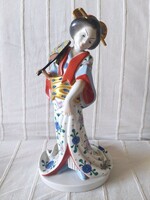 Herendi gésa nagyméretű ritka, gyűjtői figura, jelzett, 34 cm