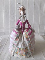 Hollóházi - ritka, hatalmas barokk ruhás hölgy cicával, hibátlan, jelzett 31 cm