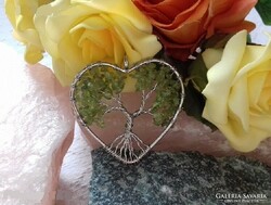 Large tree of life pendant term. Real peridot chips from grains, rhodium