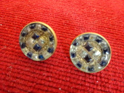 Gold-plated round button with blue stones, diameter 1.3 cm. Jokai.