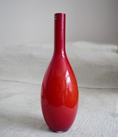 Glass vase, two-layer white-red, leonardo 39 red beauty, handmade 13 x 39 cm