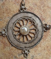 Antique large silver pendant with real pearl