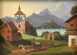 1M334 xx. Century painter: mountain lakeside town