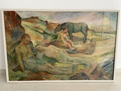 Gebauer Ernő férifak munka után akt Pécs életkép tájkép festmény antik