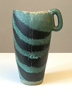 Judit Bártfay green striped retro ceramic jug vase 23 cm
