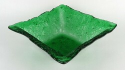 1O249 Zöld művészi üveg asztalközép kínáló tál 7 x 21.5 x 21.5 cm