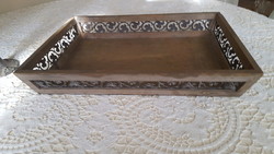 Rustic wooden tray with openwork metal decoration