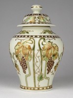 1O167 Zsolnay porcelain urn vase with clusters of grapes in butter color 17.5 Cm