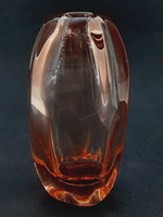 Cseh színes, rózsaszín üvegváza, 15 cm