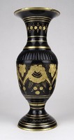 1M256 Régi jelzett festett fekete indiai réz váza 21.5 cm