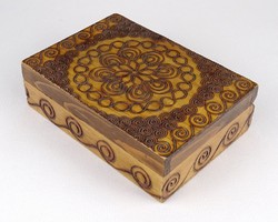 1M317 old burnt wooden box with flower decoration