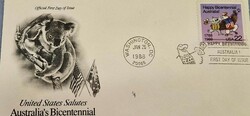 First day envelope, united states salutes australias bicentennial, 1788-1988