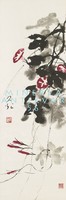 Hszie Cse-kuang Hajnalka, kínai festmény falikép reprint nyomata, rózsaszín mályvaszín virág bimbó