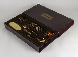 1O414 Aranyszínű süteményes fagylaltos evőeszköz készlet dobozában