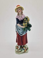 Német porcelán hölgy figura virággal 16cm