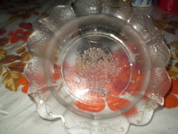 Virágkosaras nyomott mintás üveg tál tányér hibátlan 19cm.
