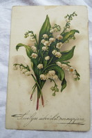 Antik litho/litográfiás képeslap virág, gyöngyvirág 1910-20 körüli