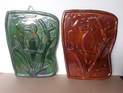 Karcagi ifj. Rusói nagy méretű Madaras kerámia falikép párban 27x21 cm