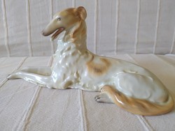 Herendi: large porcelain figurine of a Russian Greyhound, flawless, marked, 30 cm