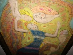 Gyönyörű szecessziós pasztell festmény, Gustav Klimt stílusában.