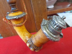 Antique xix. End of century Adler, 1860s, authentic pipe with silver fittings, pipe. 43 Cm.