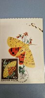 Postcard, butterflies, 1974. Xi. II. Budapest, purple bear butterfly, with a 40 f stamp.