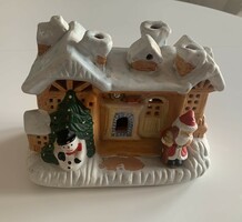 Régi nagyméretű 25 cm karácsonyi kerámia mécsestartó ház karácsony télapó házikó mécses tartó