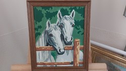 (FBL5) Lovak kedves kis festmény 28x22 cm kerettel