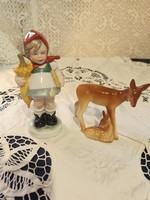 Nice and cheap! Old porcelain little girl with umbrella and deer kid, porcelain figurine nipp 2 pieces for sale!