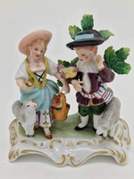German sitzendorf porcelain girl and boy with lambs 10.5cm