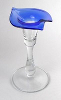1O480 Színezett kék fújt üveg gyertyatartó 18 cm