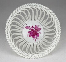 1O369 Herend porcelain wicker basket with purple Appony pattern 12 cm