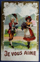 Antique gold pressed litho greeting card courtship