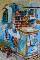 Susan Dobay - Konyhai csendélet 91 x 61 cm olaj, vászon