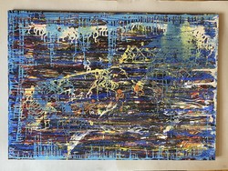 Oil on canvas, modern abstract large-scale painting made with the squeegee technique, 119 x 84 cm