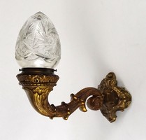 1O439 Antik nagyméretű bronz falikar kristály burával