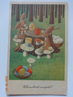 Régi grafikus húsvéti postatiszta képeslap - Réber László rajz