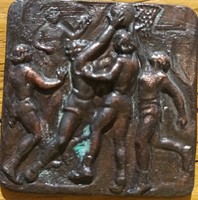 Bronz plakett - ókori labdázók - jelenetes bronz kép