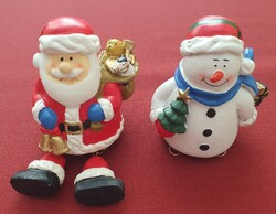 2db karácsonyi kerámia mikulás hóember dekoráció kellék