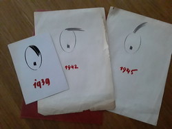 Tibor Toncz's 3 caricatures of Hitler on 3 sheets, 21x30 and 13x17 cm without markings