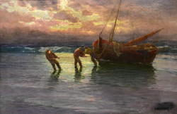 Henri Magerer ( XIX. sz. holand festő ) HAJÓVONTATÓK