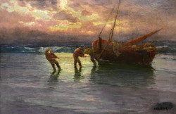 Henri Magerer ( XIX. sz. holland festő ) HAJÓVONTATÓK