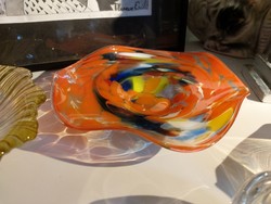 Very colorful, cheerful glass bowl with ruffled edges 22 x 19 cm