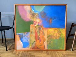 LEITNER SÁNDOR (1946-) VÁROSLAKÓ 1979 NAGYMÉRETŰ FAROST RETRO FESTMÉNY 100 X 90 CM