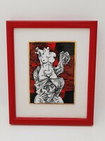 Szász Endre Hollóházi porcelán kép keretben, limitált, sorszámos,11,5 x 8,5 cm