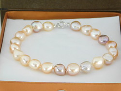 14 K white gold multicolored baroque pearl bracelet